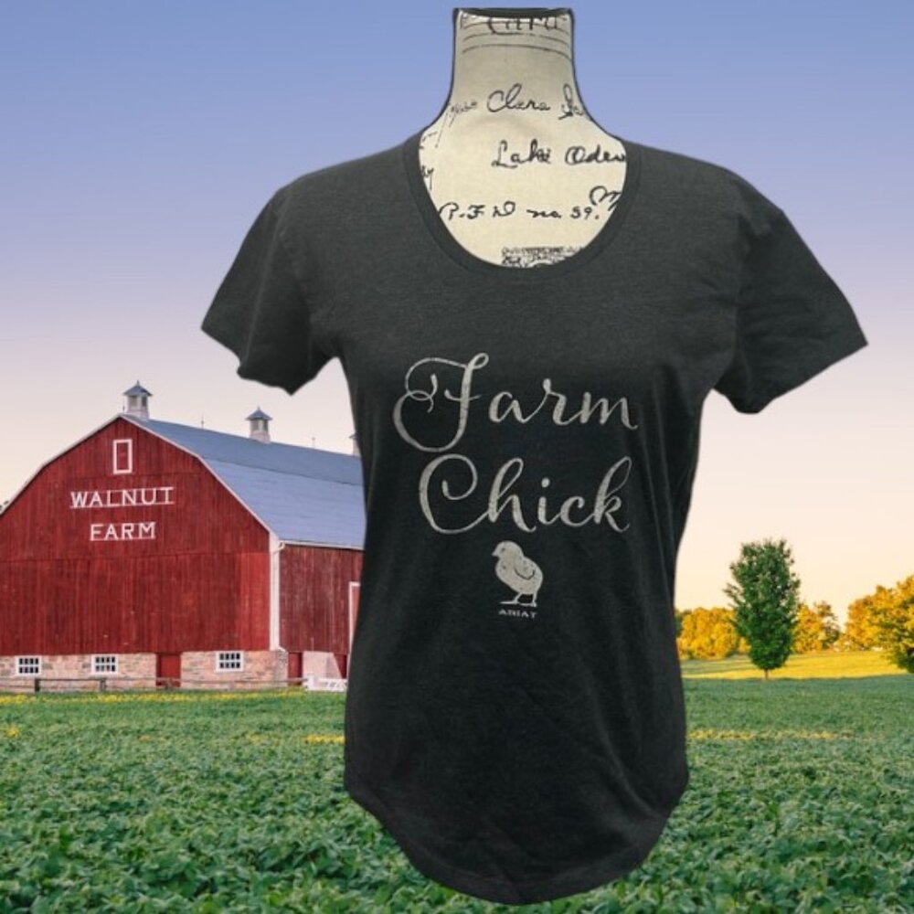 Ariat Farm Life "Farm Chick" Dark Gray Short Sleeve Women's T-Shirt Size Small